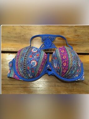 Women's Shade & Shore Cabana Blue Boho Light Lift Macrame Back Boho Stripe 34B